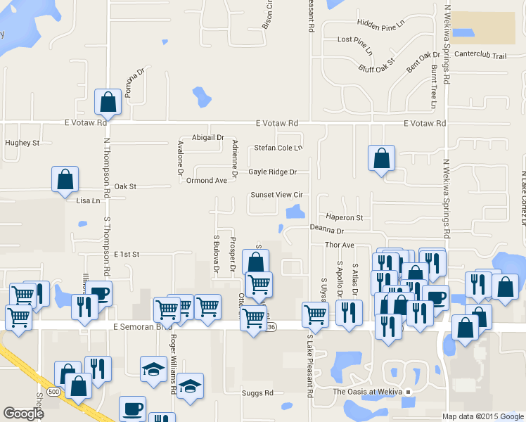 map of restaurants, bars, coffee shops, grocery stores, and more near 1541 Sunset View Circle in Apopka