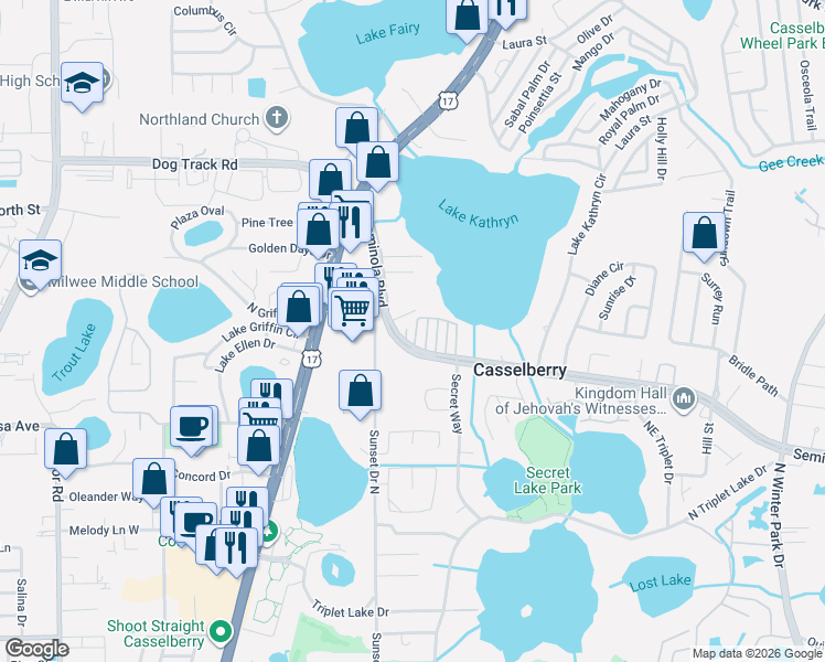 map of restaurants, bars, coffee shops, grocery stores, and more near 433 D Street in Casselberry