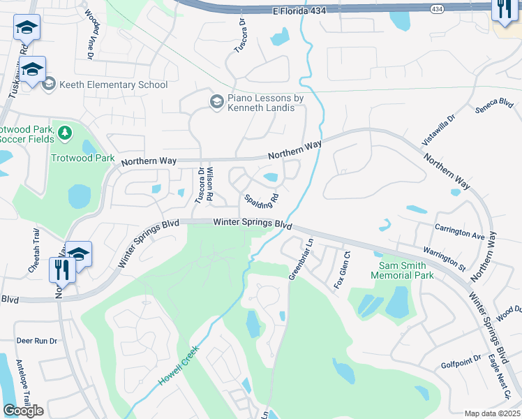map of restaurants, bars, coffee shops, grocery stores, and more near 1356 Congressional Court in Winter Springs