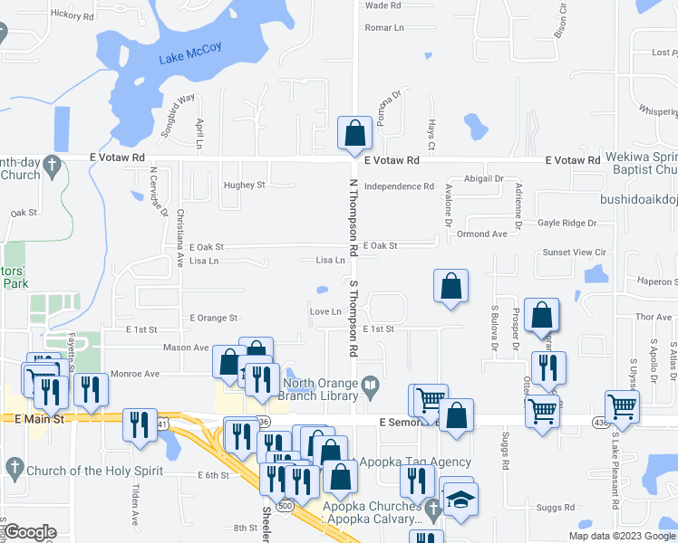 map of restaurants, bars, coffee shops, grocery stores, and more near 1110 Lisa Lane in Apopka