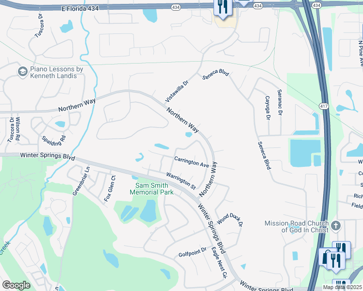map of restaurants, bars, coffee shops, grocery stores, and more near 1630 Tiverton Street in Winter Springs