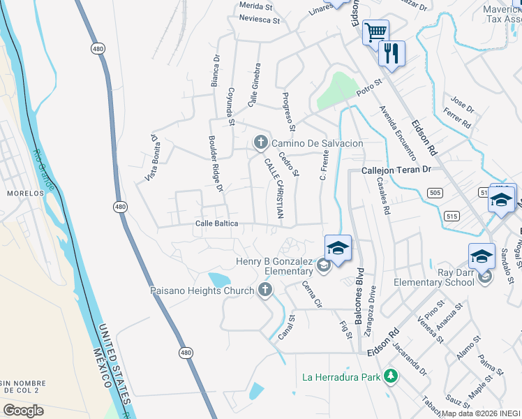 map of restaurants, bars, coffee shops, grocery stores, and more near 1098 Progreso Street in Eagle Pass