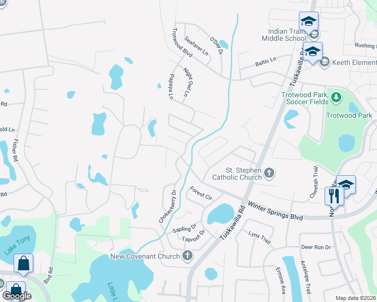 map of restaurants, bars, coffee shops, grocery stores, and more near 894 Chokecherry Drive in Winter Springs