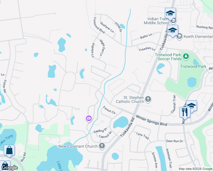 map of restaurants, bars, coffee shops, grocery stores, and more near 886 Chokecherry Drive in Winter Springs
