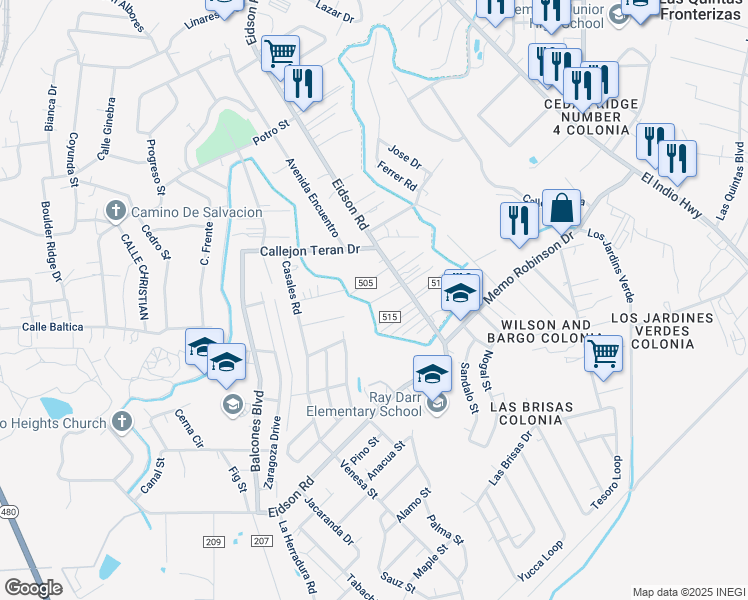 map of restaurants, bars, coffee shops, grocery stores, and more near 1840 Eidson Road in Eagle Pass
