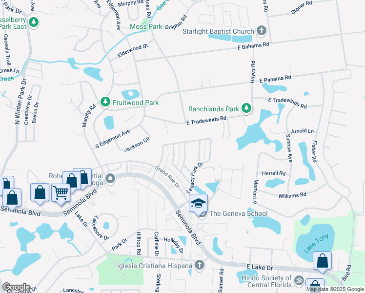 map of restaurants, bars, coffee shops, grocery stores, and more near 2004 Manhattan Lane in Casselberry