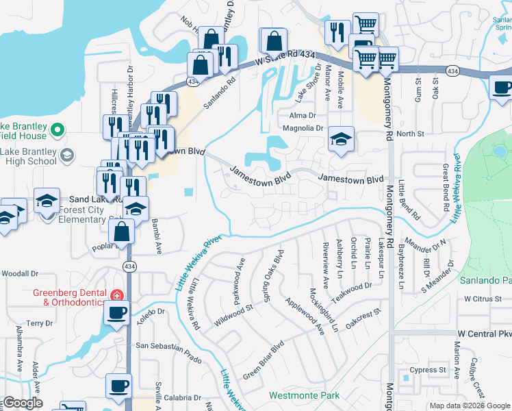 map of restaurants, bars, coffee shops, grocery stores, and more near 695 Youngstown Parkway in Altamonte Springs