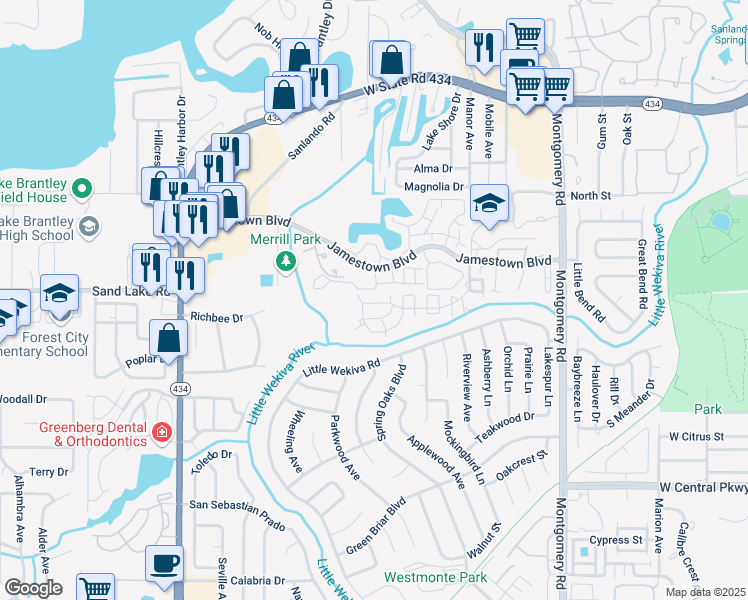 map of restaurants, bars, coffee shops, grocery stores, and more near 695 Youngstown Parkway in Altamonte Springs