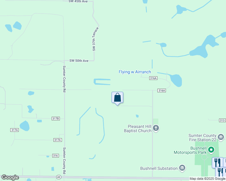 map of restaurants, bars, coffee shops, grocery stores, and more near 3522 Southwest 52nd Avenue in Bushnell