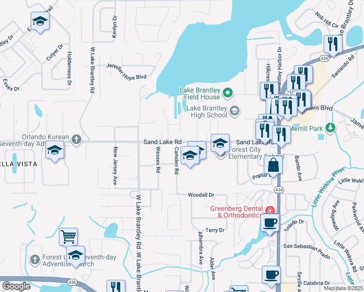 map of restaurants, bars, coffee shops, grocery stores, and more near 209 Camden Road in Altamonte Springs