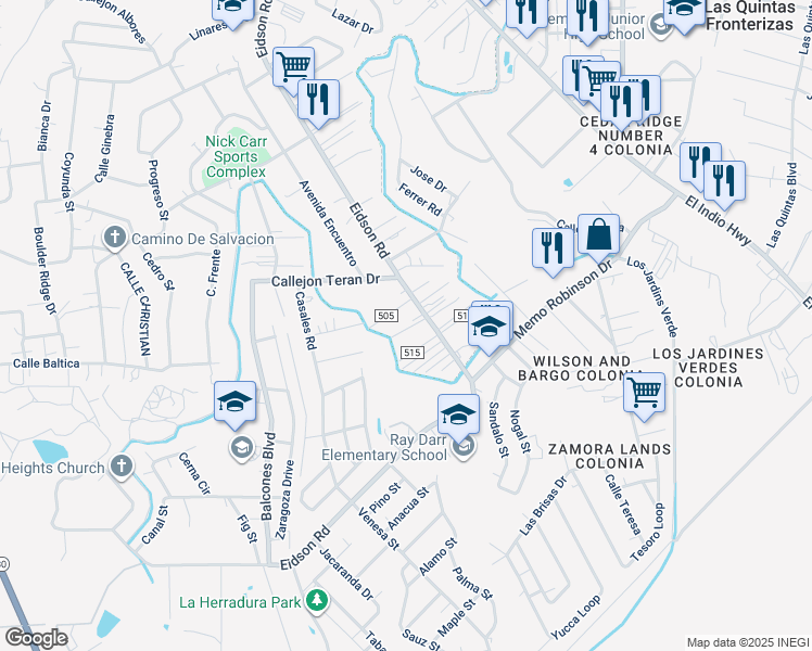 map of restaurants, bars, coffee shops, grocery stores, and more near 1840 Eidson Road in Eagle Pass