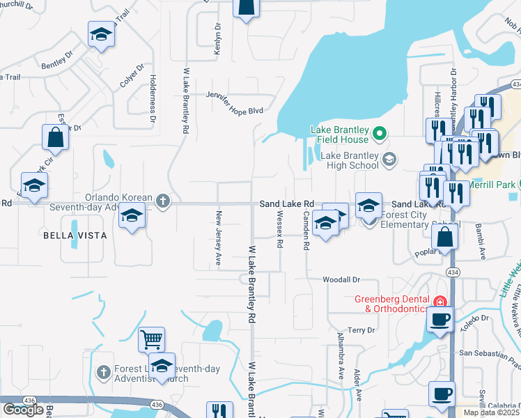 map of restaurants, bars, coffee shops, grocery stores, and more near 1161 West Lake Brantley Road in Altamonte Springs
