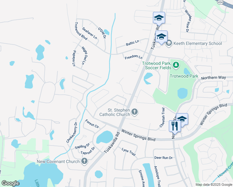 map of restaurants, bars, coffee shops, grocery stores, and more near 867 Benchwood Drive in Winter Springs