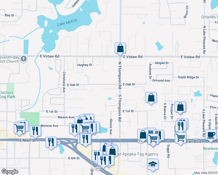 map of restaurants, bars, coffee shops, grocery stores, and more near 1017 Lisa Lane in Apopka