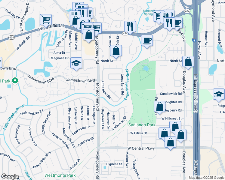 map of restaurants, bars, coffee shops, grocery stores, and more near 885 Breakwater Drive in Altamonte Springs