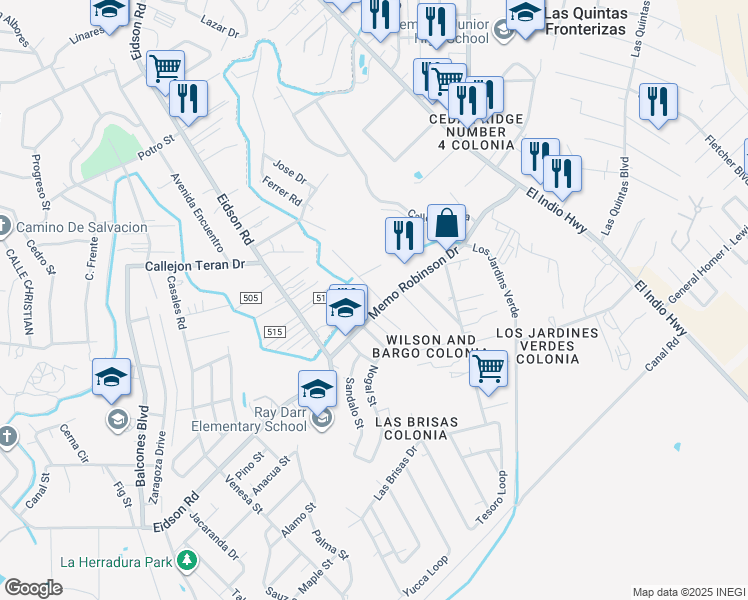 map of restaurants, bars, coffee shops, grocery stores, and more near 23 Marco Drive in Eagle Pass