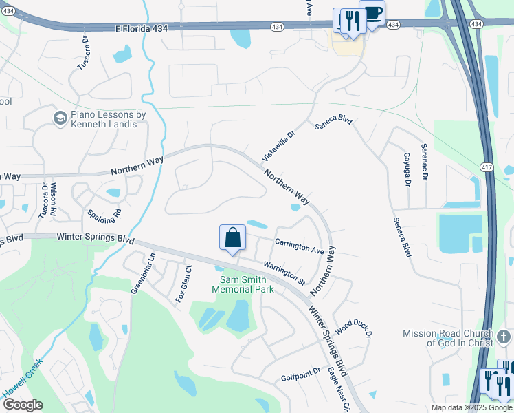map of restaurants, bars, coffee shops, grocery stores, and more near 757 Bear Creek Circle in Winter Springs