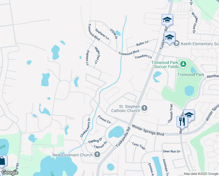 map of restaurants, bars, coffee shops, grocery stores, and more near 841 Big Buck Circle in Winter Springs