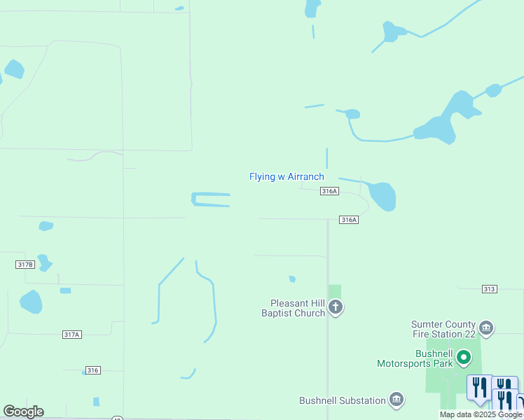map of restaurants, bars, coffee shops, grocery stores, and more near 3522 Southwest 52nd Avenue in Bushnell