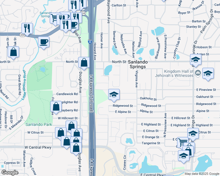 map of restaurants, bars, coffee shops, grocery stores, and more near 209 Sheppard Street in Altamonte Springs