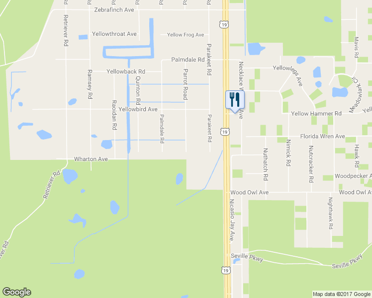 map of restaurants, bars, coffee shops, grocery stores, and more near 18026 Parrot Avenue in Brooksville