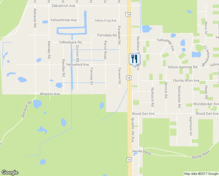 map of restaurants, bars, coffee shops, grocery stores, and more near 18026 Parrot Avenue in Weeki Wachee
