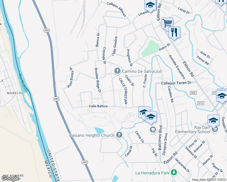map of restaurants, bars, coffee shops, grocery stores, and more near 1058 Progreso Street in Eagle Pass