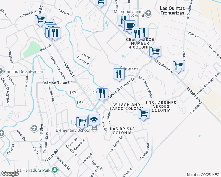 map of restaurants, bars, coffee shops, grocery stores, and more near 23 Marco Drive in Eagle Pass