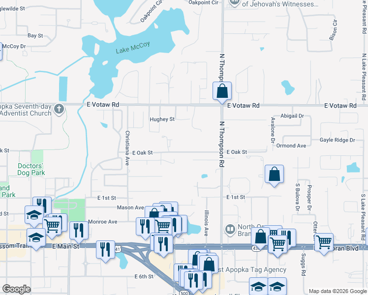 map of restaurants, bars, coffee shops, grocery stores, and more near 889 Lisa Lane in Apopka