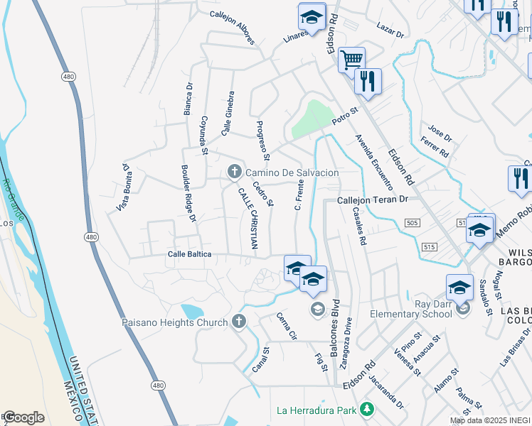 map of restaurants, bars, coffee shops, grocery stores, and more near 947 Calle Cedro in Eagle Pass