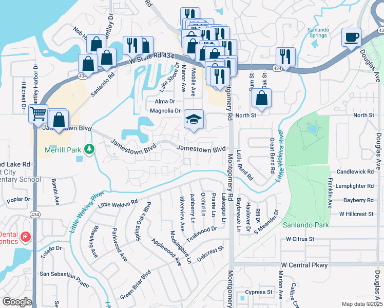 map of restaurants, bars, coffee shops, grocery stores, and more near 572 Breckenridge Village in Altamonte Springs