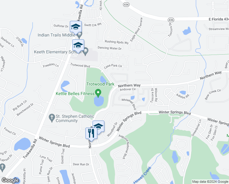 map of restaurants, bars, coffee shops, grocery stores, and more near 790 Andover Circle in Winter Springs