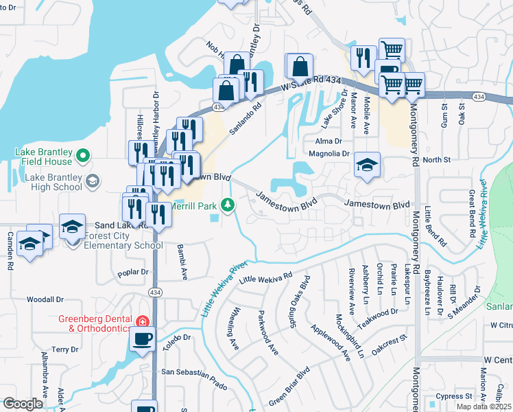 map of restaurants, bars, coffee shops, grocery stores, and more near 703 Saint Matthew Circle in Altamonte Springs