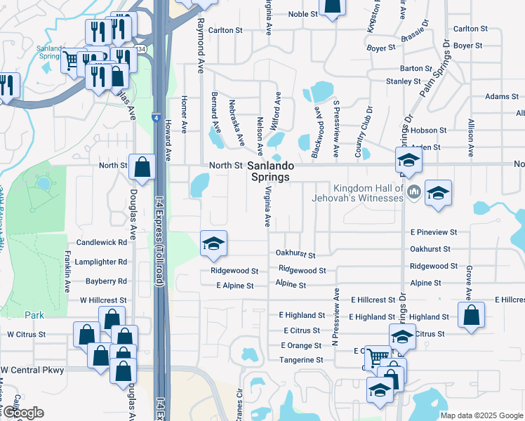 map of restaurants, bars, coffee shops, grocery stores, and more near 1132 Virginia Avenue in Altamonte Springs