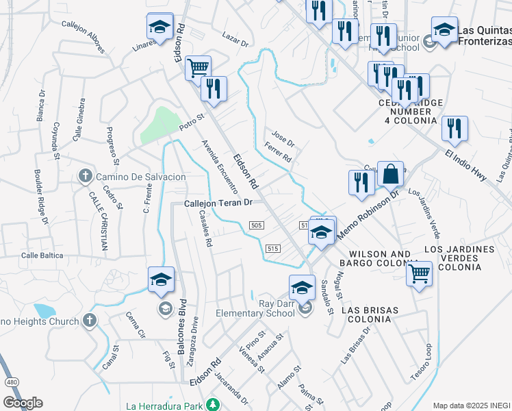 map of restaurants, bars, coffee shops, grocery stores, and more near 1765 Encuentro Street in Eagle Pass
