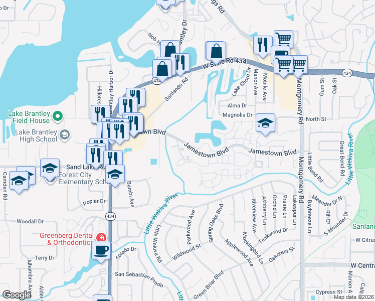 map of restaurants, bars, coffee shops, grocery stores, and more near 703 Saint Matthew Circle in Altamonte Springs