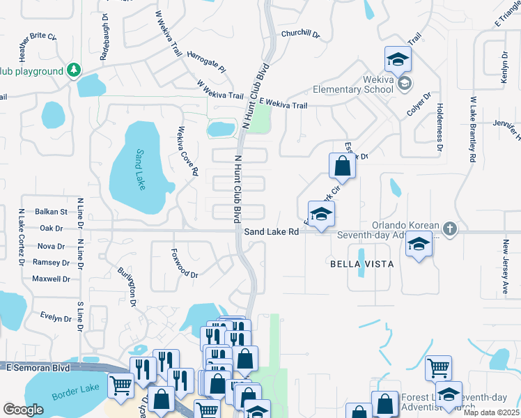 map of restaurants, bars, coffee shops, grocery stores, and more near 109 Cumberland Circle East in Longwood