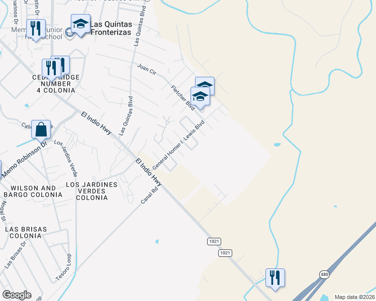 map of restaurants, bars, coffee shops, grocery stores, and more near 2237 Villa Circle in Eagle Pass