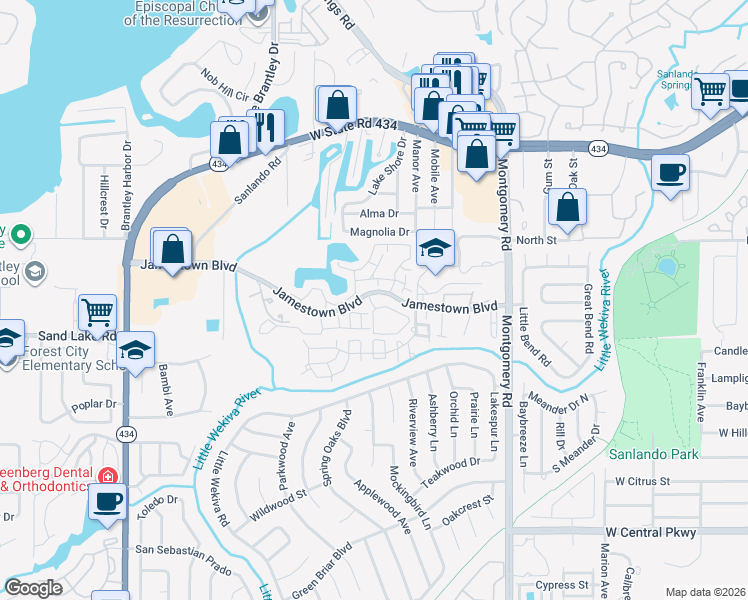 map of restaurants, bars, coffee shops, grocery stores, and more near in Altamonte Springs