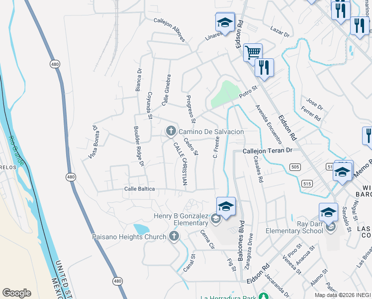 map of restaurants, bars, coffee shops, grocery stores, and more near 830 Christian in Eagle Pass