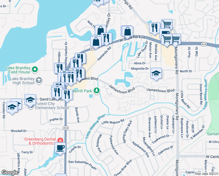 map of restaurants, bars, coffee shops, grocery stores, and more near 703 Saint Matthew Circle in Altamonte Springs