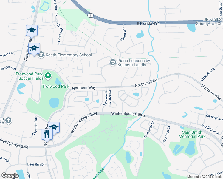 map of restaurants, bars, coffee shops, grocery stores, and more near 702 Wilson Road in Winter Springs
