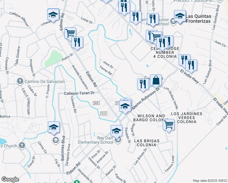 map of restaurants, bars, coffee shops, grocery stores, and more near 416 J R Rodriguez Street in Eagle Pass