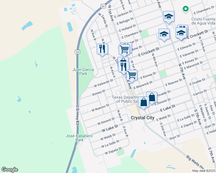 map of restaurants, bars, coffee shops, grocery stores, and more near 214-224 Kinney Street in Crystal City