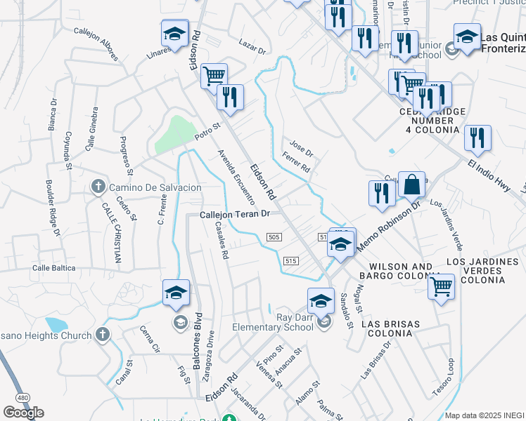 map of restaurants, bars, coffee shops, grocery stores, and more near 1765 Encuentro Street in Eagle Pass