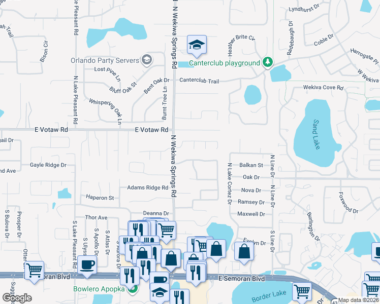 map of restaurants, bars, coffee shops, grocery stores, and more near 310 View Court in Apopka