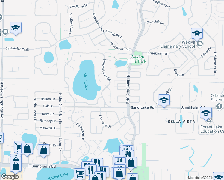 map of restaurants, bars, coffee shops, grocery stores, and more near 273 Torpoint Gate Road in Longwood