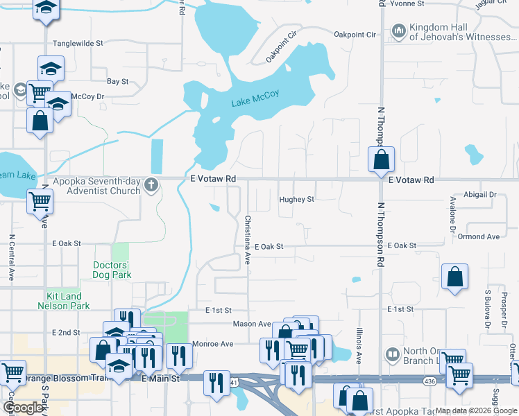 map of restaurants, bars, coffee shops, grocery stores, and more near 330 Garden Oak Court in Apopka