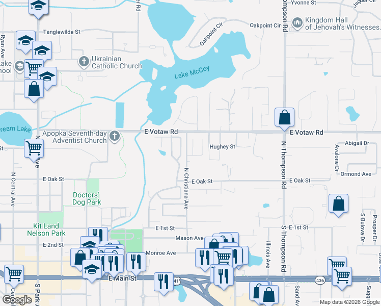 map of restaurants, bars, coffee shops, grocery stores, and more near 330 Garden Oak Court in Apopka