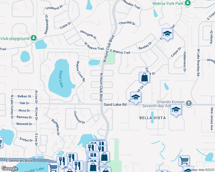 map of restaurants, bars, coffee shops, grocery stores, and more near 125 Cottesmore Circle East in Longwood